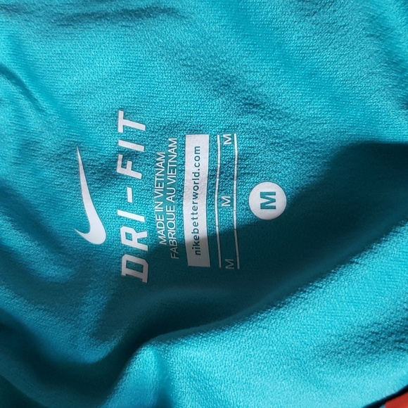 Women's Nike Dri-Fit shorts Dark Mint Green with Orange trim - Picture 4 of 7